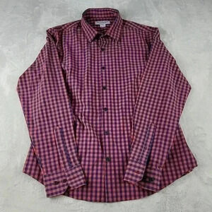 Mizzen + Main  Shirt Mens Med Classic No Tuck Blue Plaid Long Sleeve